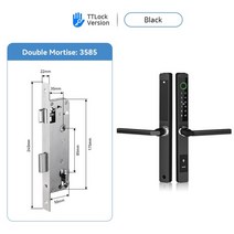 도어락 ttlock 앱 알루미늄 생체 인식 잠금 지문 핸들 유리 슬라이딩 또는 목재 용 디지털 열쇠가없는 잠금 장치 33, 블랙-3585