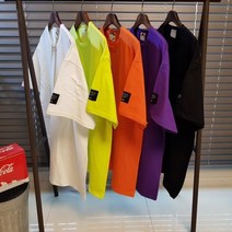 공포스 남녀공용 오버핏 박스 라벨 무지 반팔 티셔츠 5color