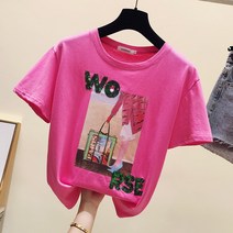 스팽글티셔츠 여성의류 전문점 철수함 캐비닛의 꼬리 부분 화물 반팔 라운드넥 이니셜 글리터 티셔츠상의 여름 2240615652