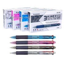 크라운 키넥스 3색볼펜 0.7mm 12입 C3R-300, 투명블랙 바디