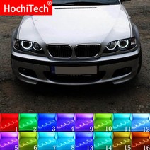 BMW 3 5 7 E36 E38 E39 E46 프로젝터 악세서리 헤드 라이트 멀티 컬러 RGB LED 천사 눈 HALO RING EYE DRL RF 리모컨, One Color_CHINA, One Color