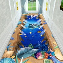 3d 카페트 입체 착시 트릭아트 복도 통로 속임수 싱크홀 카펫 발 매트 미끄럼 방지, 폭 60cm 길이 1m, 돌고래 모래사장