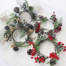 이너스 조화 크리스마스 캔들링 리스 베리열매 솔방울 장식 1P, 와인