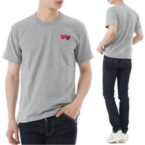 [꼼데가르송] 22FW 더블하트 와펜 반팔 티셔츠 AZ T226 GREY