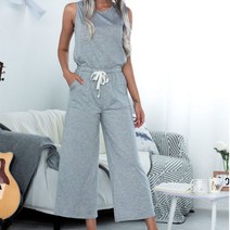 스파티오르 여성 여름 민소매 점프 슈트 허리밴딩 빅사이즈 캐주얼 나시 와이드 팬츠 쿨 통바지 바캉스룩 비치룩 등원룩