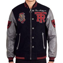 Stylish Elegance Fashion 남성용 Collegiate 로고 패치 바시티 재킷 블랙.