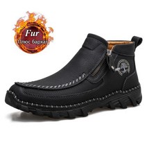 라이딩부츠 바이크 오프로드 숏부츠 오토바이 새로운 야외 겨울 남성 스노우 부츠 남성 스니커즈 플랫폼 남성 부츠 워킹 펑크 지퍼 남성 부츠, 10.5, 플러시 블랙