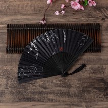키알리 버들잎 한국 전통 무용 부채 부채춤 휴대용 접이식 부채 선물용 (블랙)