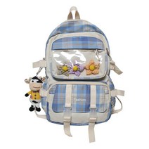 2022 여성 배낭 KAWAII 인형 꽃 격자 무늬 플라스틱 패션 방수 BOOKBAG 사춘기 소녀 귀여운