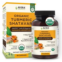 Avira 유기농 강황 샤타바리 암라 커큐민 바이오페린이 함유된 슈퍼 퓨전 면역 생식 기능 지원 향상된 흡수 최대 강도 하루 섭취량 2190mg, Turmeric Shatavari, 90 Count (Pack of 1)