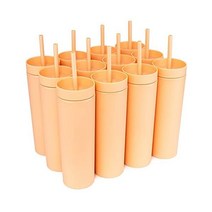 STRATA CUPS Periwinkle 뚜껑과 빨대가 있는 스키니 텀블러 (12팩) 473 2ml(16온스) 이중벽 아크릴 톨 매트 무료 빨대 클리너가 벌크 재사용 가능한 컵 미, 해바라기.