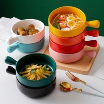 손잡이 앞접시 도자기 오븐 파스타볼 라면 밥그릇 T40, T40-레드