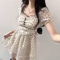 크림슈가 / 러블리 데이트룩 플라워 쉬폰 왕리본 미니원피스