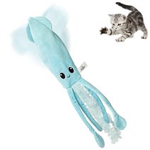 Pet Craft Supply 꿈틀거리는 피클과 춤추는 상어 플리퍼 플로퍼 상호작용 전기로 작동 사실적인 파닥파닥 꿈틀꿈틀 움직이는 생선 강력한 박하와 개다래나무 고, Sassy Squid