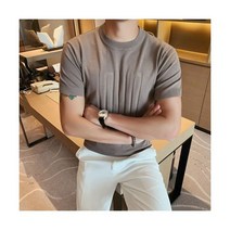 여름 짧은 소매 단색 T 셔츠 라운드 칼라 영국 슬림 캐주얼 니트 티셔츠 S~3XL