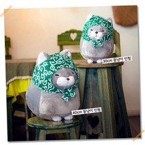 뚠뚠한 뚱냥이 인형 쿠션 두건 쓴 뚱뚱한 일본 냥냥이 2사이즈 [Chubby Mochi Fatty Kitty Cat Neko Doll Cushion 2 Sizes], 30cm