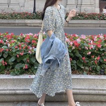 시원한 플라워 드레스 쉬폰 원피스 여름 하객룩 코디 여름결혼식하객룩-72394EA