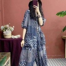 [Myshe]여름 빅사이즈 린넨 점프슈트 여성 민소매 나시 와이드 통바지 Dou2618KT08