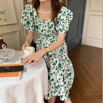 메이킹유 반팔 스퀘어넥 플라워 허리끈조임 2130마리카원피스