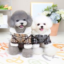 개타고니아 강아지올인원 체크 무스탕 자켓 푸들겨울옷, 베이지_2XL