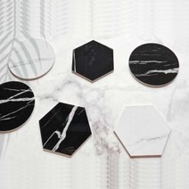 4종 1개 대리석무늬 컵깔판 컵매트 마블 컵받침판 액세서리 촬영 매트 패드 컵패드, 원형화이트