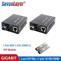 광접속기 광융착접속기 광융착기 기가비트 미디어 컨버터 SFP 트랜시버 모듈 20KM 1000Mbps 고속 이더넷 RJ45-광섬유 스위치 2 포트 LC 모드 개, with LC 20km module-6226169