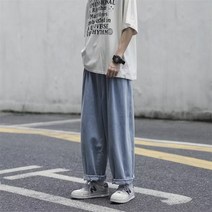 일자 9부 팬츠 빈티지 데님 바지남자 와이드 루즈핏 스트레이트핏 드레이프 봄계절 트렌드 고가 카고 4994067218