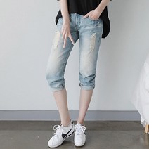 원타임 여성용 빅사이즈 7부 배기 데님팬츠