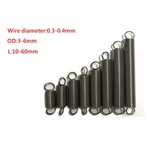 토션스프링 인장 금형 태엽 스프링 10pcs 와이어 직경 0.3-0.4mm 304 스테인레스 스틸 듀얼 후크 작은 장력 하드웨어 액세서리 스트레칭 sprin 길이 10-60mm, 0.4mm, 6mm, 50mm