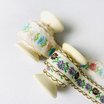 핀쿠션 20mm 엔틱플라워 자수테이프 리본테이프, 2컬러전부