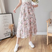 무슈봉 플라워 쉬폰 캉캉 밴딩 여름 롱 스커트 3col