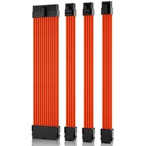COOCAT 화이트 슬리브 케이블 PSU 전원 공급 장치 케이블 연장 키트 18AWG 24핀 ATX / 8 (4+4) 핀 EPS/듀얼 8 (6+2) 핀 PCIE 빗 30cm, 4 Packs_Orange