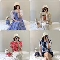 강아지 커플룩 체크 크롭 원피스 여름 가을 겨울 개플룩 S, 진베이지, 5. 굿데이 맨투맨