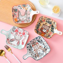 니치유 손잡이 접시 손잡이 접시4p 먹방 손잡이 앞접시 도자기 손잡이 앞접시 예쁜 앞접시, 4P 세트, 4개