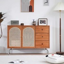 라탄수납장 거실 원목 수납 높은 거실장