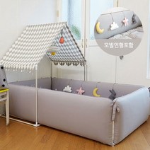 [쁘띠베이비] 토이 알로스케어 그레이 범퍼침대 M(스마트프레임+탑커버), 프레임:그레이 / 탑커버:반달그린
