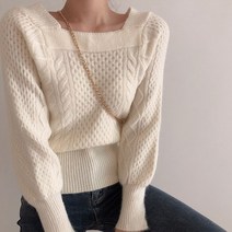Ogfaour가을 겨울 달콤한 스퀘어넥 쇄골 슬림해 보이는 꽈배기 니트 여 풀오버 니트B11