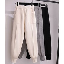 꾸안꾸 겨울 따뜻 여성 조거 밴딩 니트 팬츠 아이보리 포켓 두께감 도톰 조직 탄탄