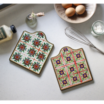 [다행의살림] 빈티지 타일 패턴 냄비받침, 화이트바탕