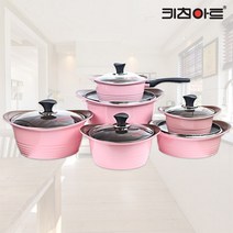 키친아트 세라믹코팅 파스텔핑크 통주물 냄비, 양수 24cm