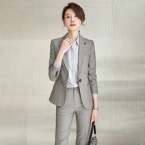 여성 그레이 바지 정장 세트 키작녀 투피스 면접복장 코디네이터 비서실 데스크 세미정장