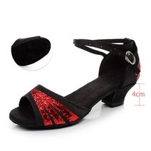 셀럽당 여성 라틴댄스화 걸 어덜트 미드힐 샌들 실내 댄스화 S01837, 200, 블랙/레드