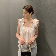 Makone 네크 목선 프릴 나시 셔츠
