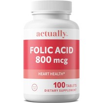 실제 엽산 800mcg 정제 100ct - 성인용 심장 건강 – 100일 공급, Folic Acid