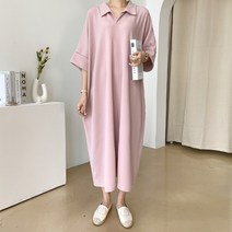 데일리앤 모비딕 빅사이즈 카라 반팔 루즈핏 롱 원피스 임부복