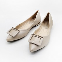 구두모모 여성용 세틴 골드굽 스퀘어장식 플랫슈즈 (2cm)