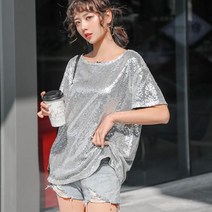 반짝이티셔츠 여자 블링 클럽 라운드 무대의상 공연 댄스