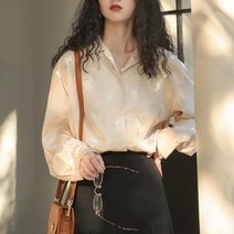 몬드스팟 빈티지 광택 꽃무늬 셔츠 블라우스 베이지 S DM195_1