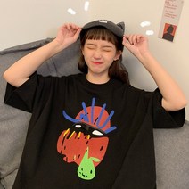 t셔츠 유행 여성 0여름 와이드 루즈핏 키치한 BF 하라쥬크 MSCHF 인싸템 상의 559795255