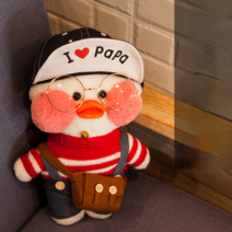 PKTOYS DIY 행운 만화 귀여운샐리 말하는 빵빵덕오리 인형 옷 애착인형 크리스마스 명절 선물, 카우보이 모자 빨간색과 흰색 줄무늬 카우보이 벨트 바지, 흰 오리 